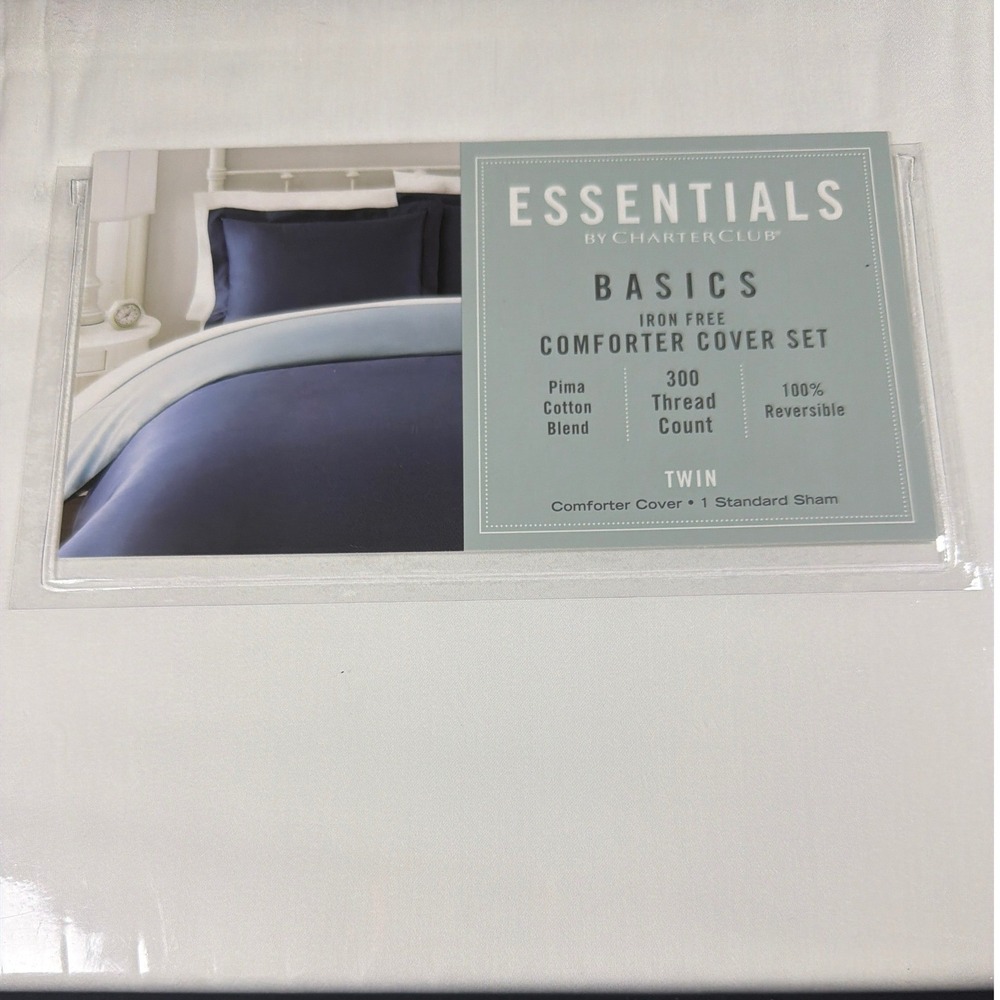 Charter Club Essentials Basics Comforter Cover Set Twin White Pima Cotton Blend